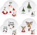 12 Piece Christmas Melamine Dinnerware Set for 4 Guest, 10" Dinner Plates, 8" Salad Plates, 9 oz Mug Shatterproof Xmas Dishes Gift for Home Party Festive Holiday Celebrations