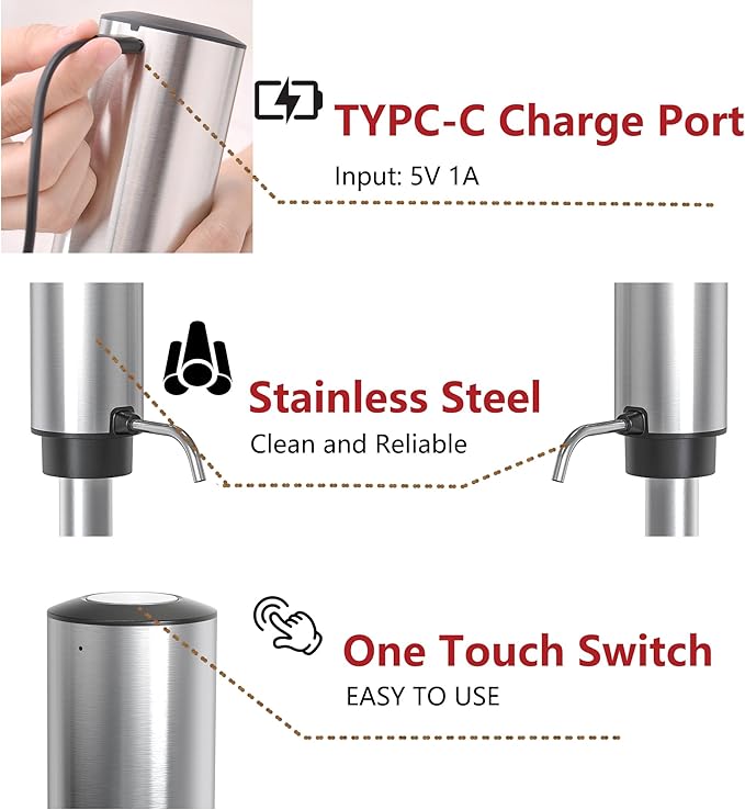 Rechargeable Electric Wine Opener Set, 4-in-1 Automatic Opener Kit with Aerator Pourer, Foil Cutter, Vacuum Pump and Stoppers - Ideal Gift for Mother's Day, Father's Day, Birthday and Anniversary