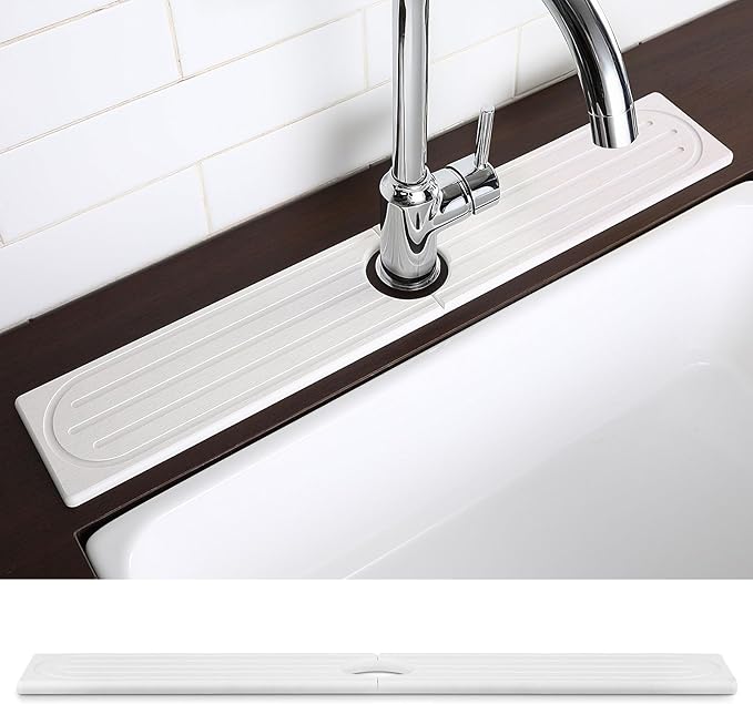 Snuggery Diatomite Faucet Mat Splash Guard - Quick Dry Stone Mat Sink Tray 23.6"x4" – Super Absorbent Non-Slip Faucet Drip Mat Around Faucet – Drying Stone Protector for Kitchen Sink Bathroom