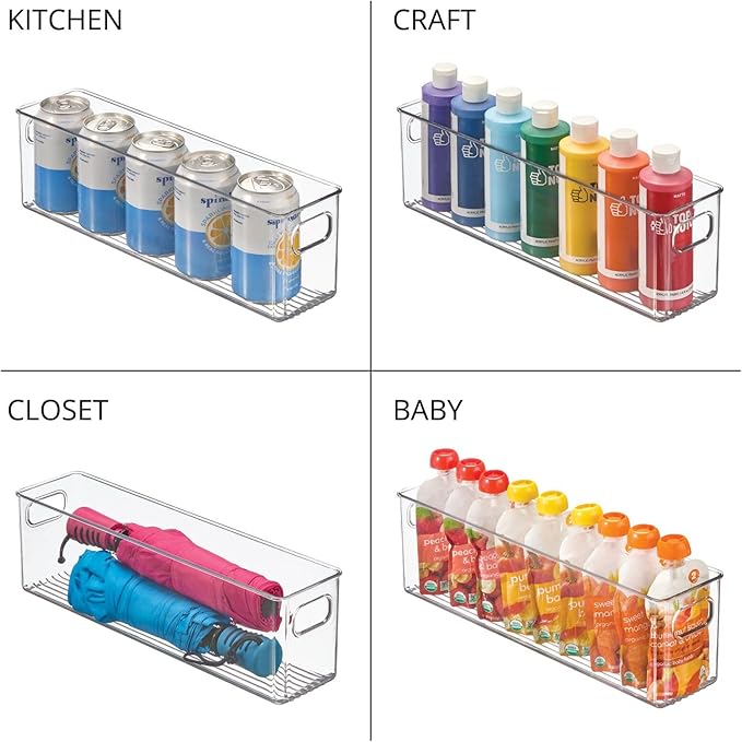 mDesign Plastic Bathroom Storage Container Bins w/ Handles - Closet, Cabinet, Vanity, Cupboard Shelf Organization, Hair Tools Accessory Organizer - Ligne Collection; Clear, 15.4x3.75x4.75 (Pack of 4)