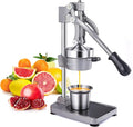 Cast Iron Juicer, 17"Tall & Sturdy Flat Base | Heavy-Duty Manual Hand Press Juicer For Orange Lemon Lime Pomegranate & Citrus, Orange Squeezer, Stainless Steel Cup, Easy to Clean, Silver Gray