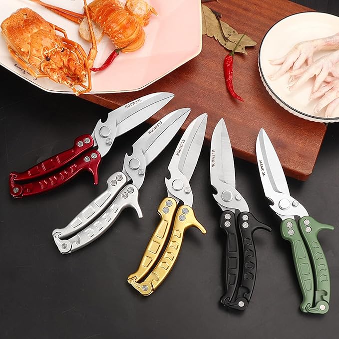Heavy Duty Poultry Shears Kitchen Salad Scissors for Chicken Turkey Meat Herb Vegetable 2pcs set Burgundy