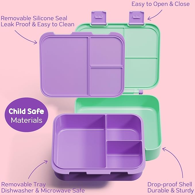 Fimibuke Bento Lunch Box for Kids with Food Jar, 3-Compartment 32OZ Snack Lunch Container, Lunch Bag, 12OZ Insulated Food Jar & Ice Pack Set for Age 3-12 School Daycare Toddler Teen Girls Boy, Mermaid