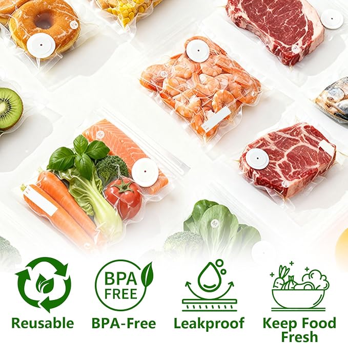 30-Pack Medium Vacuum Sealer Bags & 2 Bonus Sealing Clips, Compatible with Chef Preserve – BPA-Free (10 x 11 in) Reusable Food Storage Bags for Freezer, Microwave, Sous Vide – Leak-Proof