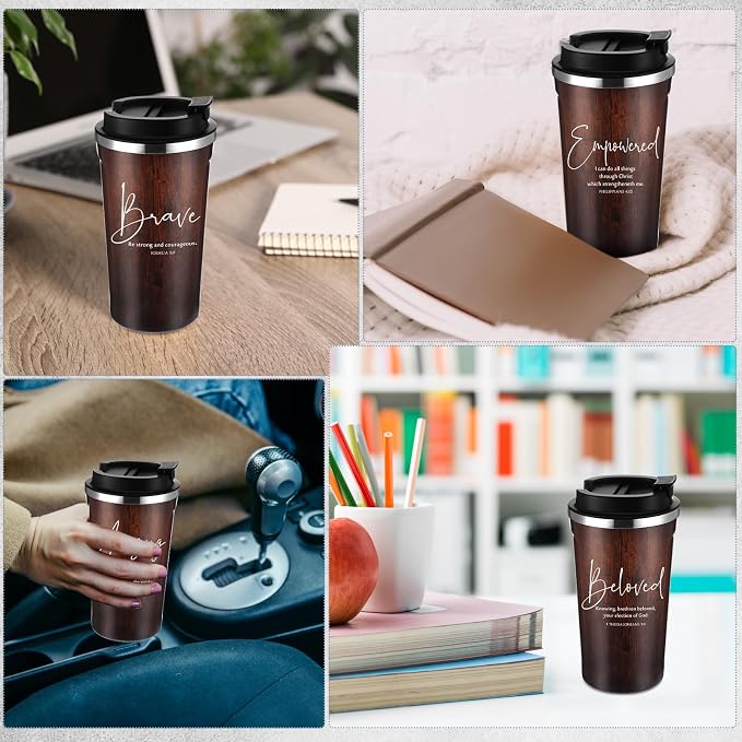 Meanplan 10 Set Christian Church Gift Bible Verse Tumbler Bulk 17oz Coffee Cup Religious Inspirational Tumbler for Women Men Friend Church Member Grandparents Pastor Clergy(Wood, Bible Words Theme)