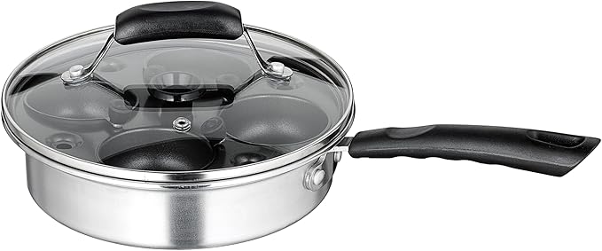 Winco Non-Stick Egg Poacher Set 8' Diameter X 3-1/3' H Includes Tempered Glass Lid Sauce Pan, Tray