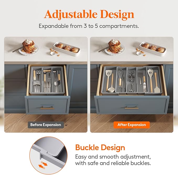 Lifewit Silverware Drawer Organizer Expandable Cooking Utensil Tray