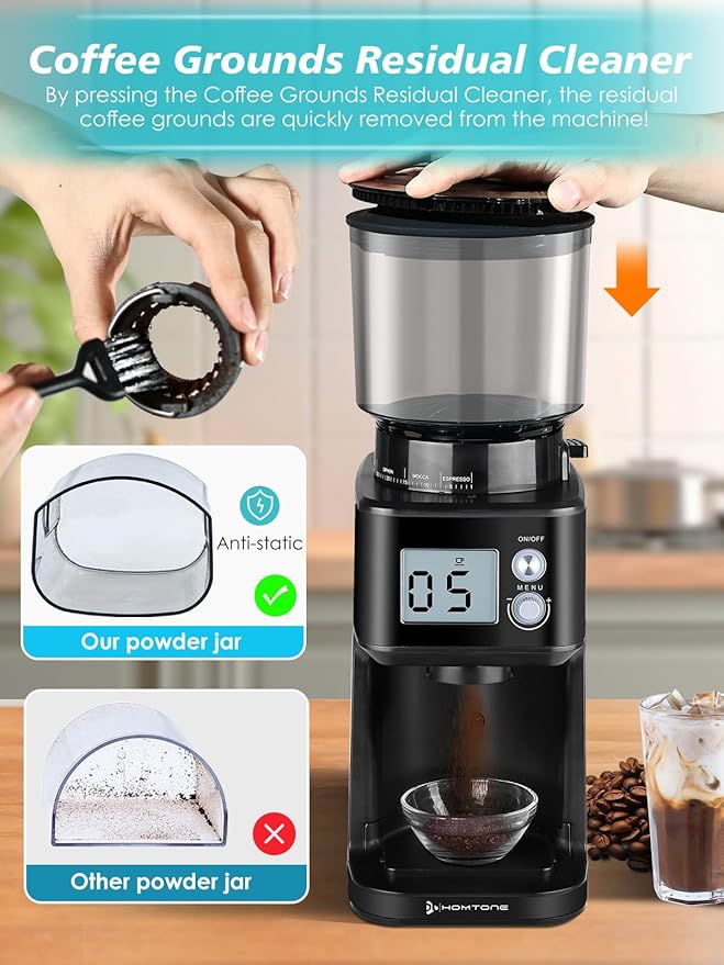Homtone Conical Burr Espresso Coffee Grinder,51 Precise Settings,Electric Mill with Portafilter Holder, 2-12 Cups Adjustable, Anti-static, Stainless Steel, 120V
