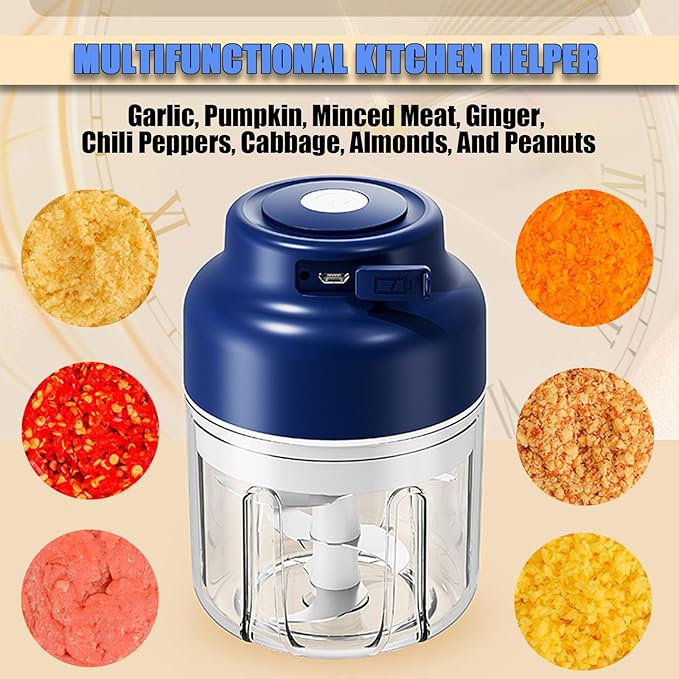 2026 New Household Electric Garlic Crusher, Rechargeable Mini Food Chopper with USB Cable, Strong Battery Life, One-Touch Operation for Chopping Garlic, Onion (Blue, S)