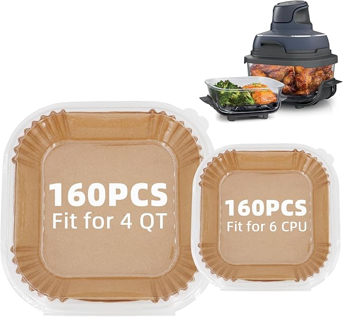 Air Fryer Liners for Ninja Crispi,160+160Pcs Parchment Paper for Ninja Crispi 4-in-1 Portable Glass Air Fryer Cooking System,Disposable Ninja Crispi Air Fryer Accessories