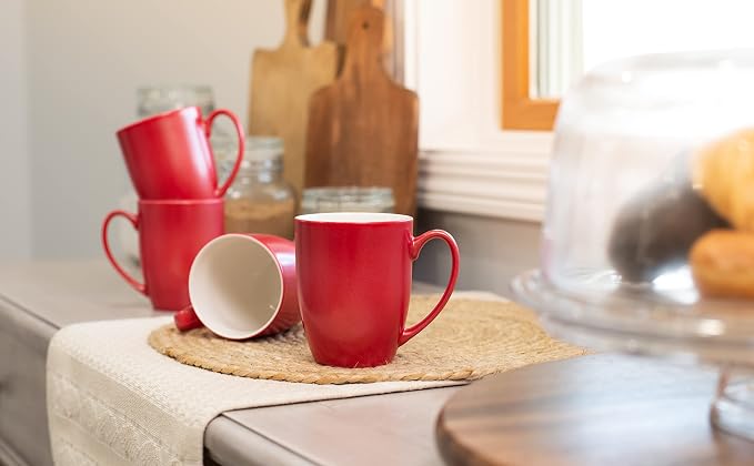 Elanze Designs Crimson Red Glossy Finish 10 Oz. New Bone China Coffee Cup Mugs Set of 4
