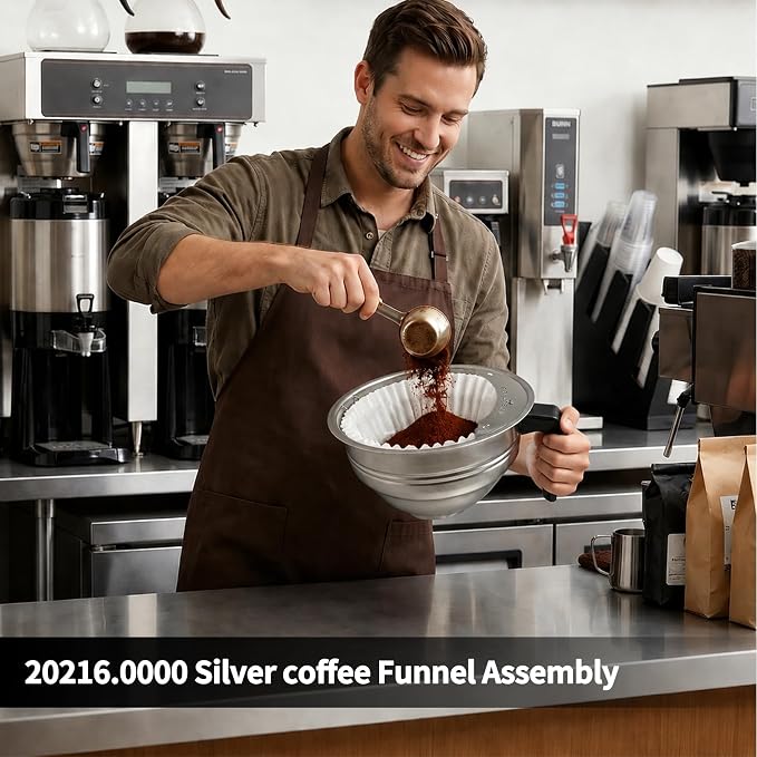 20216.0000 Silver Coffee Funnel Assembly with Black Handle, Coffee Brew Funnel Basket for Bunn AXIOM Series/CDBC Series/CEZ/CRT/CWT and ST Series Bunn Brewers, 25PK Coffee Filters