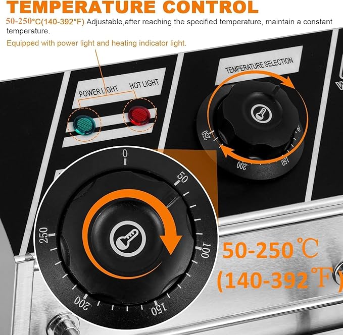 JIAWANSHUN Commercial Pasta Cooker with 6 Noodle Baskets, 50-250℃ Temperature Adjustable, 110V Electric Noodles Cooking Machine for Restaurant, Stainless Steel Dumpling & Ramen Cooker