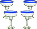 Cobalt Blue Rim Margarita Glasses Set of 4 – Hand Blown Mexican Glassware – 14 oz Recycled Glass Margarita Glass – Hand blown Mexican Drinking Glasses for Cocktails & Tequila