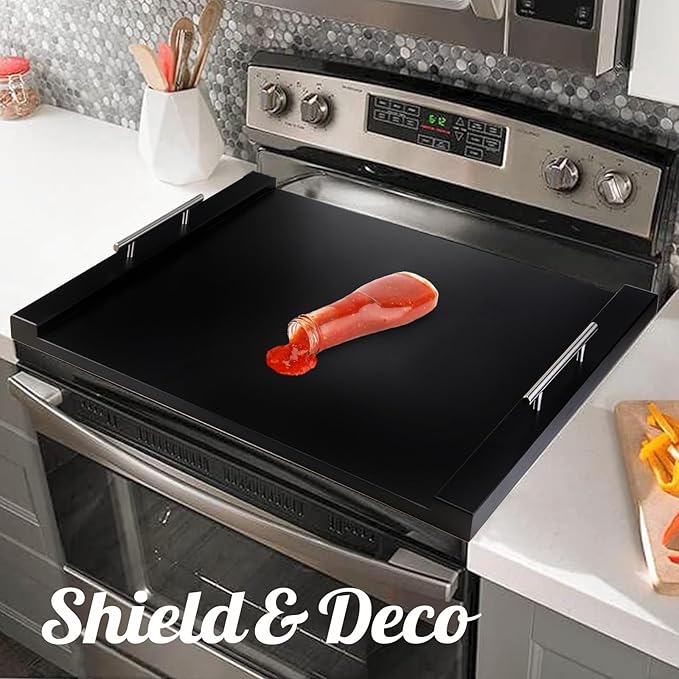 30"x22" Noodle Board Stove Cover for Electric & Gas Stoves, Natural Bamboo Ranges Stovetop Cover for Extra Counter Space, Also Sink Cover & Serving Tray (Black)