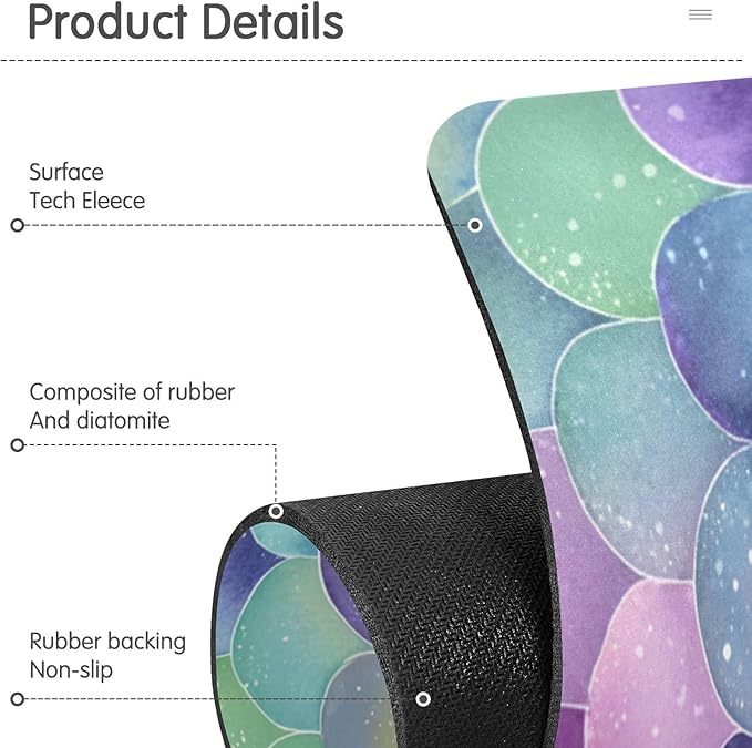 Kitchen Sink Splash Guard 1 PC 14.7 Inch Sink Faucet Mat Splash Guard for Bathroom Countertop Water Absorbent Foldable Cuttable Soft Washable Watercolor Mermaid Scales Colors