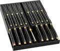 Domax Bamboo In-drawer Knife Block - Kitchen Knife Drawer Organizer Insert, Knife Holder without Knives Large, Drawer Knife Organizer Fits for 16 knives and 1 Sharpening Steel (Not Included), Black