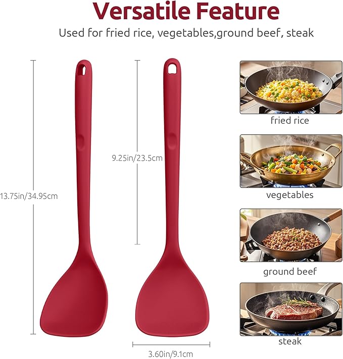 U-Taste 18/8 Stainless Steel Measuring Cups and Spoons Set of 10 and 600ºF Heat Resistant 13.76" Long, 3.63" Wide Wok Spatula for Kitchen Stir Fry (Red)