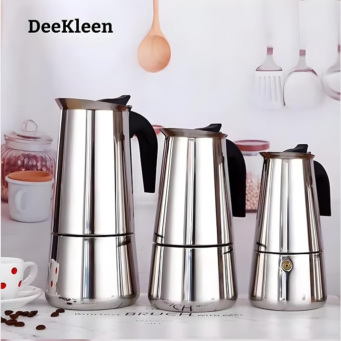 Stainless Steel Moka Pot, Gas/Electric Stovetop Espresso Maker, Percolator Coffee Pot Italian Percolator Cuban Café Brewing, Greca Coffee Maker (12CUP 600ml)