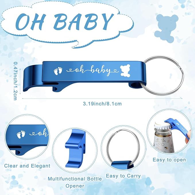 50 Sets Baby Shower Favor for Guests Acrylic Shot Glasses with Bottle Opener Keychains Thank You Tags and Bags Gender Reveal Party Favors for Guest Baby Shower Return Gift(Bear Boy)
