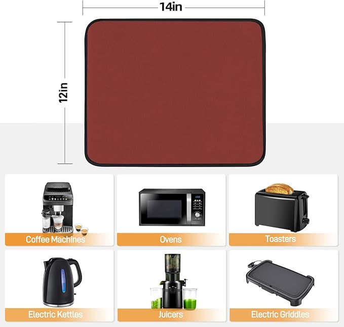 Heat Resistant Mat for Air Fryer, 12 x 14in Heat Resistant Mat for Countertop, Fireproof Silicone Countertop Protector Appliance Slider Hot pod for Air Fryer, Coffee Maker, Toaster, Oven (Red)