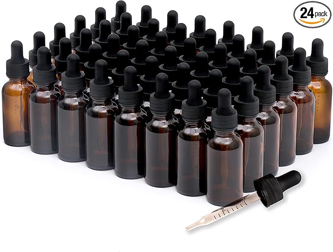 NOOEEISS 48 Pack,1oz Glass Dropper Bottle, Amber Tincture Bottles with Dropper,Pretty Finish for All Kinds of Liquids,Oil Bottles for Hair- Stronger Suction ideal for Leakproof Travel