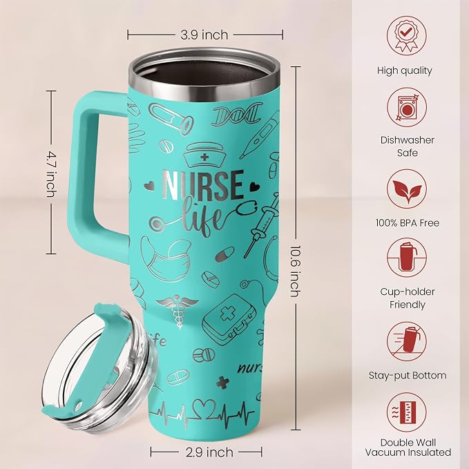 SANDJEST Nurse Gifts for Women, Nurse Tumbler with Handle 40oz Stainless Steel Coffee Cup with Straw Lid, Nursing Gift for Female Nurses, Appreciation Gift for Graduation Christmas Birthday
