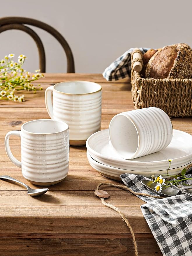 LE TAUCI Coffee Mugs 15 oz, Ceramic Coffee Cups for Latte, Hot Tea, Cappuccino, Mocha, Cocoa, Housewarming Wedding Present Mug Set - Set of 4, Arctic White