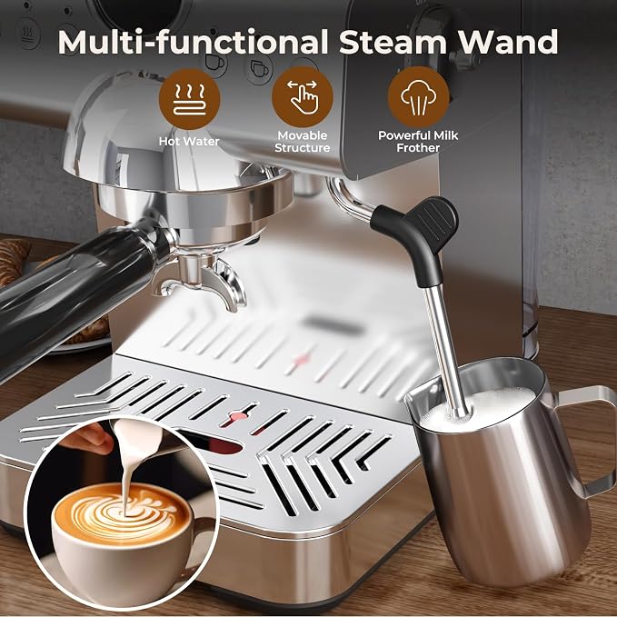 Espresso Machine with Milk Frother,20 Bar Semi-Automatic Expresso Coffee Machine for Home,50oz Removable Tank,Hot & Cold Brew,Single & Double Shot Latte Machine