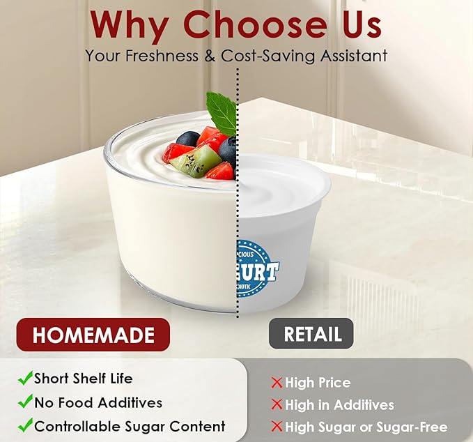 Suteck Yogurt Maker with Glass Jar- Stainless Steel Yogurt Machine with Adjustable Time & Temp Control, Homemade Greek, Probiotic Yogurt, BPA-Free 2 Yogurt Bowls (2 Quart)