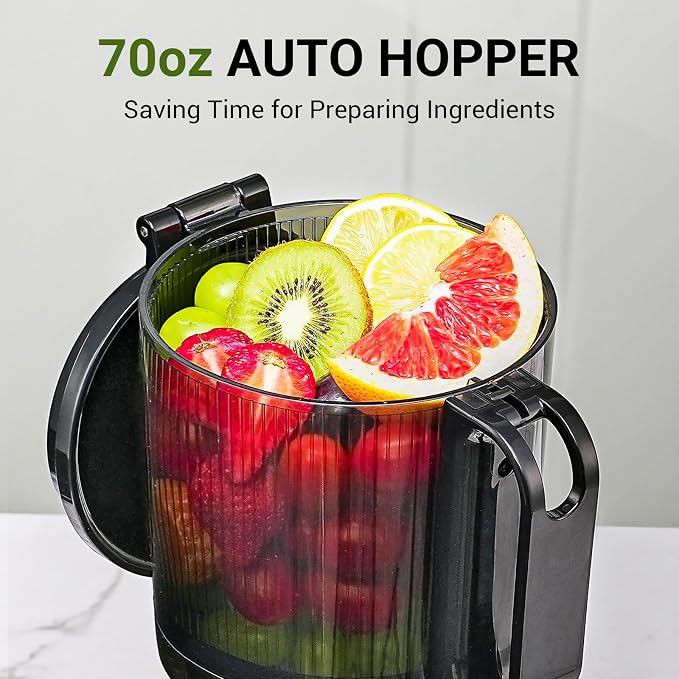 AMZCHEF Cold Press Juicer Machine, 5.8" Wide Chute for Whole Fruits & Vegetables, Self-Feeding Slow Masticating Juicer, 3-in-1 for Juice, Nut Milk & Sorbet, Triple Filtration, Easy Clean