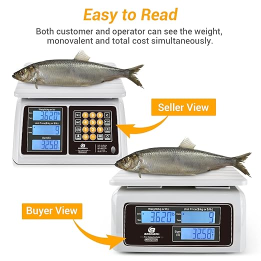 Waterproof Commercial Food Scale 66lb with Price Computing - Digital Rechargeable Scale for Meat, Seafood, Produce at Farmers Market, Butcher Shop, Food Truck, IPX7 Dual Large Display