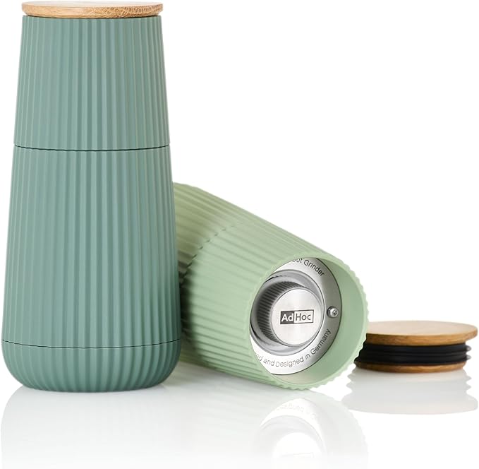 AdHoc Scape Salt & Pepper Mill Set - Salt & Pepper Grinders with Ultra-Sharp Grinding Mechanisms - Refillable Mills & Spice Shakers with Adjustable Grinding - Dark Green & Light Green