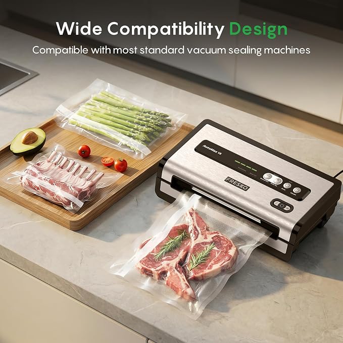 FRESKO 100 Pack 11"x16" Vacuum Sealer Bags, Seal a Meal Precut Storage Bag, Sous Vide Vacuum Safe, BPA Free, Heavy Duty Commercial Grade