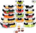 AMALEKO 42pcs Glass Food Storage Containers with Snap Locking Lids Set, Glass Meal Prep Containers (21 Container & 21 Lids),Leak Proof Lunch Containers BPA-Free,Black