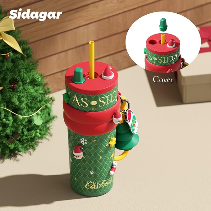 24 oz Christmas Tumbler with Lid and Straw, Insulated Coffee Mug Leak Proof, Portable Iced Water Bottle, Reusable Thermal Coffee Cup, Gifts for Women