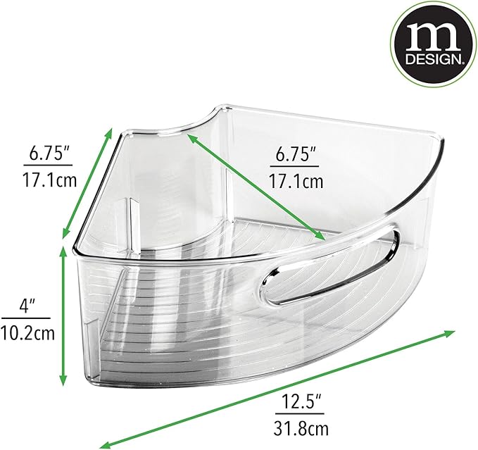 mDesign Plastic Lazy Susan Cabinet Storage Bin with Front Handle for Kitchen Countertop, Pantry, Shelf, Fridge Organization - Hold Food, Drinks, Snacks - Ligne Collection - 4 Pack - Smoke Gray
