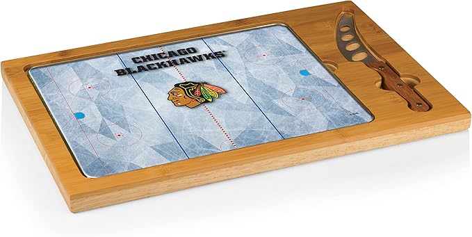 PICNIC TIME NHL unisex-adult NHL Icon Glass Top Cutting Board & Knife Set
