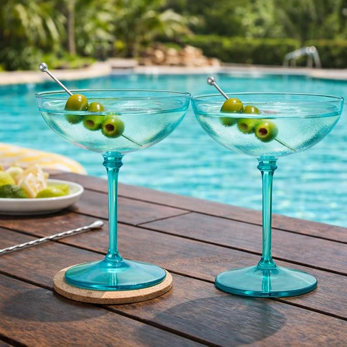 LemonRoad 48 Pcs Plastic Coupe Glasses 9 oz Disposable Martini Glasses for Cocktails, Champagne, Desserts and Espresso, Drinkware Set for Weddings, Birthday Parties, Home Bars (Light Green)