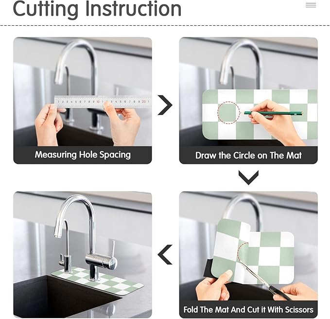 Kitchen Sink Splash Guard 1 PC 14.7 Inch Sink Faucet Mat Splash Guard for Bathroom Countertop Water Absorbent Foldable Cuttable Soft Washable Checkered White and Green