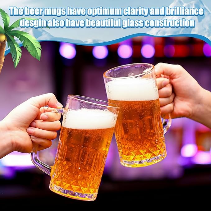 Reallnaive 20 Pack 18 oz Beer Mugs for Oktoberfest Freezer Glass Beer with Handles Mugs Steins German Large Heavy Cups for Men Drinking Gifts (Diamond Style)
