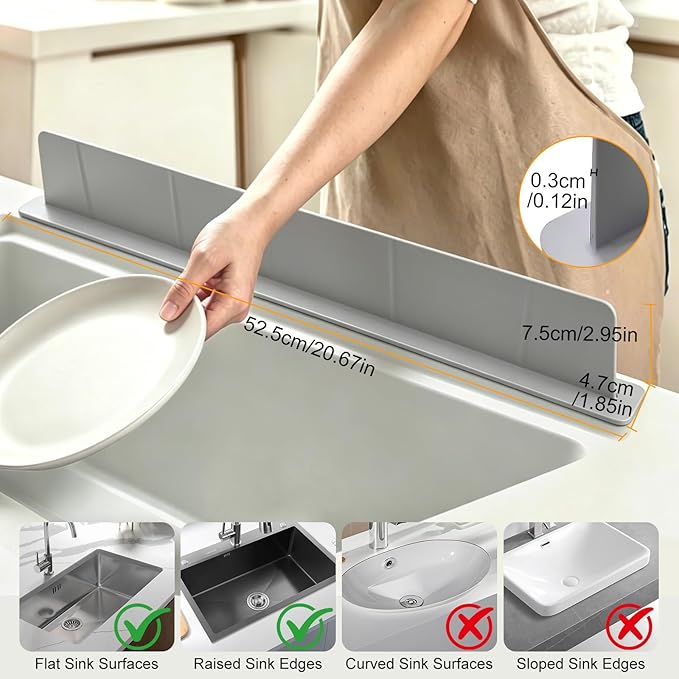 EEEKit 21 Inch Silicone Sink Splash Guard, Kitchen Sink Protector with Suction Cup, Water Splash Guard for Bathroom Sinks, Washbasin, Bathtub, Island