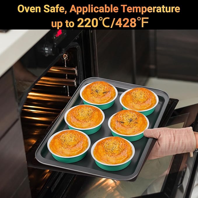 Beasea Disposable Baking Cups, 200 Pack 7.3oz 215ml Aluminum Ramekins Foil Baking Cups 4" Ramekin Cup Cupcake Aluminum Mini Baking Cups No Lids for Party - Elegant Blue