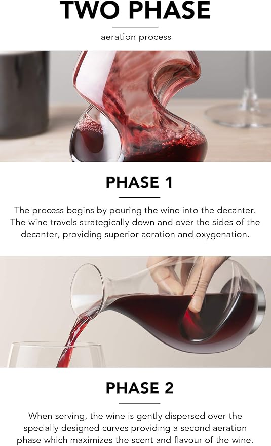 Final Touch Conundrum Wine Decanter Aerator - Superior Aeration & Oxygenation, Two-Phase Aeration Process, Enhances Flavor & Aroma, Elegant Stainless Steel Base, 375ml Capacity (WDA600)