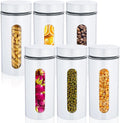 Mimorou 6 Pack Kitchen Canisters Set Airtight Coffee Sugar Tea Storage Jars with Window Glass Stainless Steel Containers with Lids for Flour Cookies Spices Grains Kitchen Decorations(White,44 oz)
