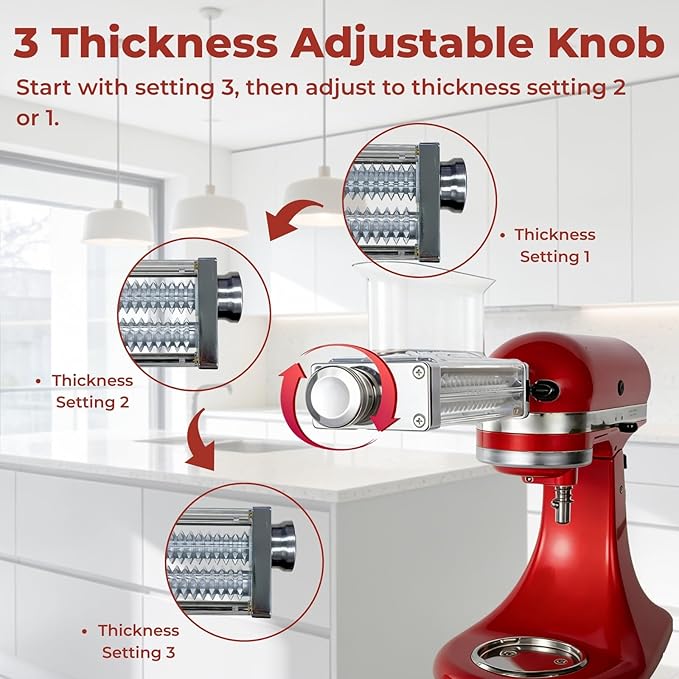 Stainless Steel Meat Grinder & Meat Tenderizer Attachments Compatible with KitchenAid Stand Mixer, 3 Adjustable Thickness - Includes 4 Grinding Plates, 3 Sausage Stuffer Tubes & Burger Press