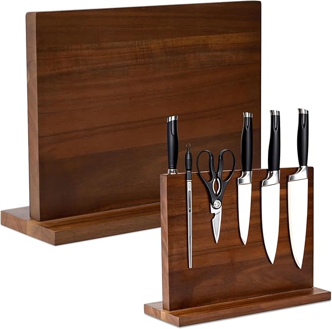 Wooden Magnetic Knife Holder - Dual - Sided Stand with Enhanced Magnets for Multifunctional Kitchen Knife Storage - Stylish, Durable, and Strong (Knives Not Included) - 12" x 9" - 3.48 lbs