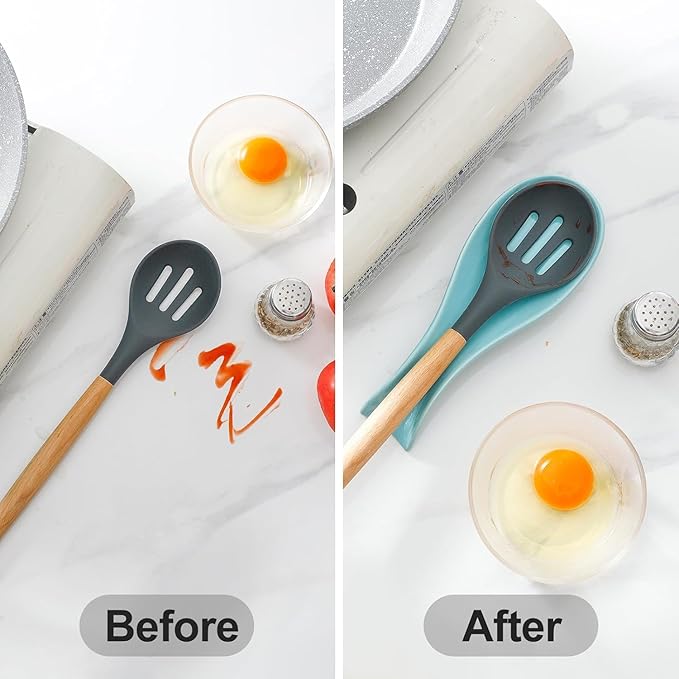 Ceramic Spoon Rest for Stove Top,Large 8.7 Inch Spoon Holder for Kitchen Counter, Porcelain Utensil Rest for Ladle, Spatula, Housewarming Gift, Dishwasher Safe and Heat-Resistant,Turquoise(1 PC)