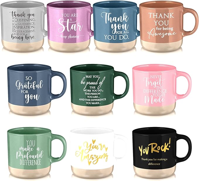 Didaey 10 Pcs Thank You Mugs Bulk Appreciation Gifts for Teachers Cna Week Thank You Gifts in Bulk for Coworkers Employee Office Staff Work Team Inspirational Ceramic Teacher Coffee Mugs
