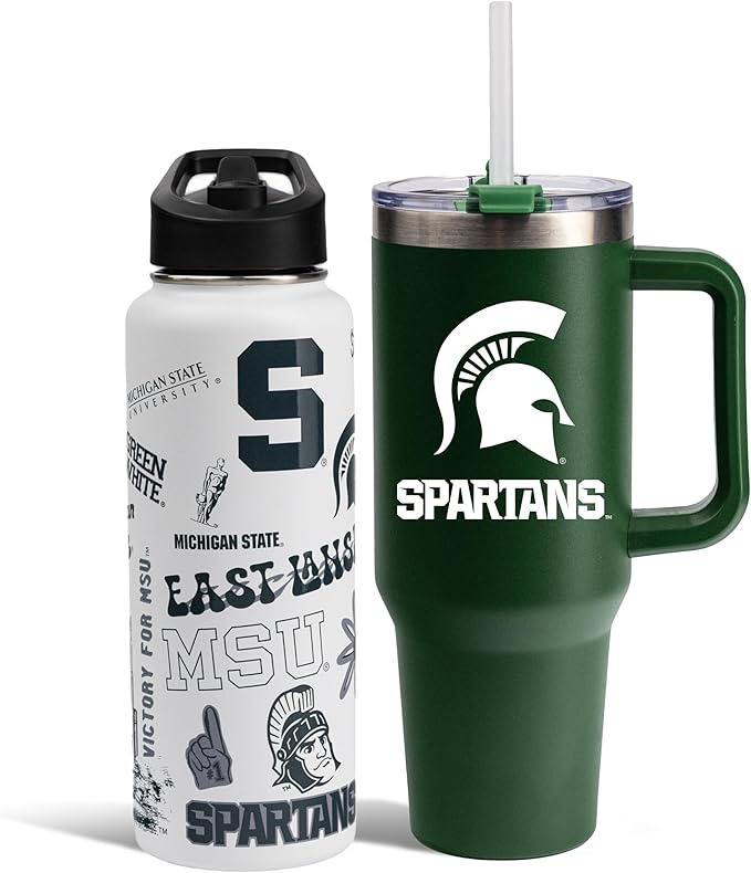 The Memory Company Officially Licensed NCAA 2-Pack Stainless Steel Tumbler Set, 34oz Team Spirit Water Bottle & 40oz Game Day Tumbler with Lid and Straw, BPA-Free Materials, Convenient Straw Design